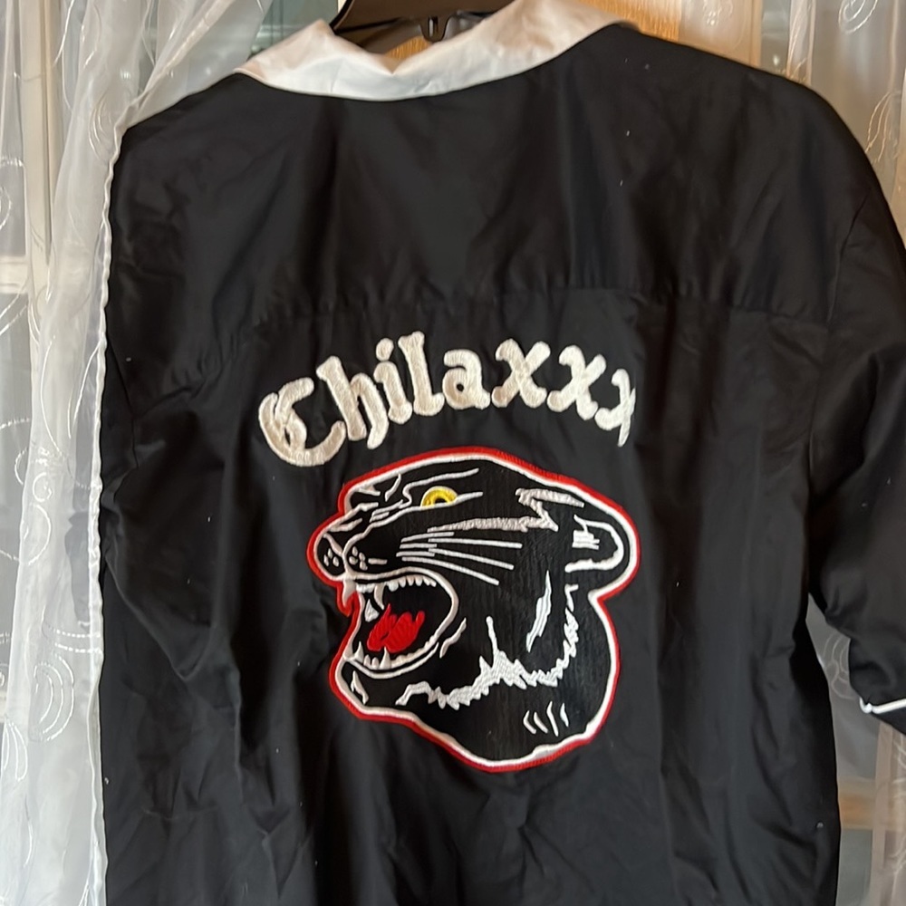 Chilaxxx XL Black Bowling Shirt Panther Embroidered Back Graphic Rockabilly - Picture 8 of 10